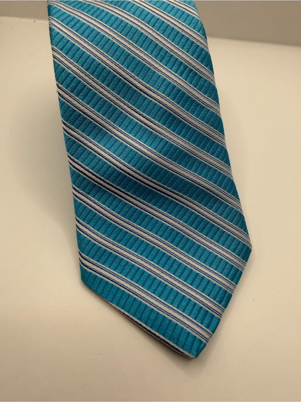 Ike Behar Turquoise Striped Silk Tie with White Accents